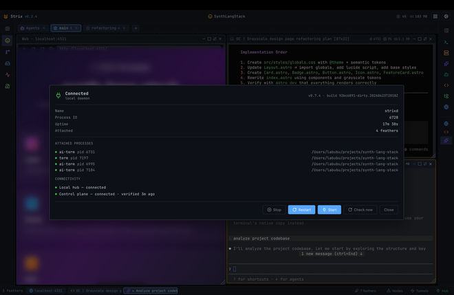 Strix app reattaching to a node with running terminals and full scrollback